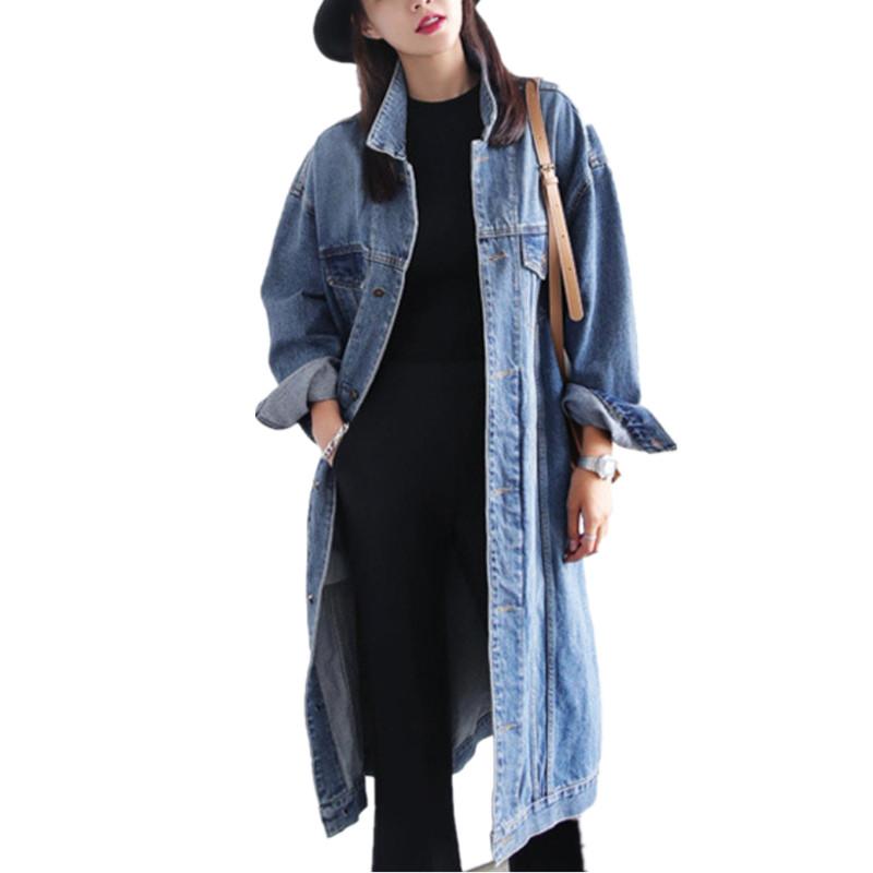 

Long Loose Vintage jeans Coats Overcoat ladies Trench coat Plus Size Denim Trench Coat, Sky blue