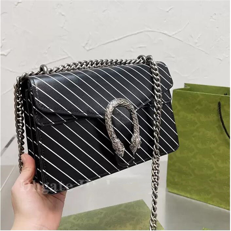 

Famous Aria Handbag Designer Women Fashion Chain Shoulder bag Luxury Wallets Slant Stripe Print Ladies Leather Crossbody Bag Retro Tote Black White