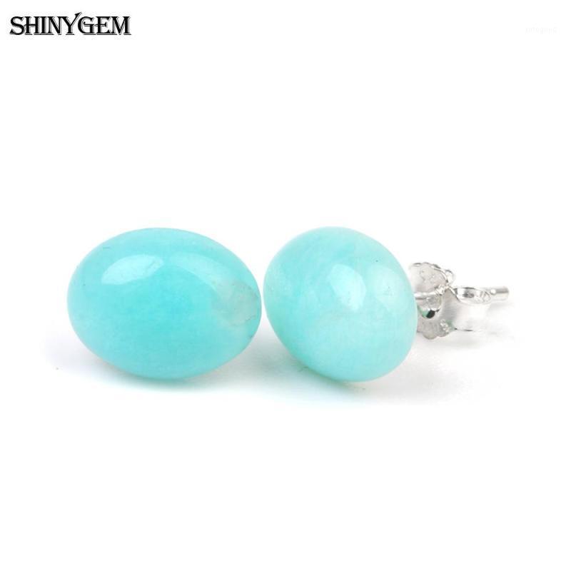 

Stud ShinyGem Oval Amazonite Earrings 7x9mm Handmade Natural Stone Fashion Silver Color Elegant For Women1