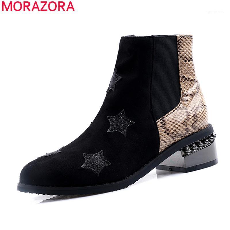 

MORAZORA 2020 Big size 33-48 fashion winter women boots med heels round toe ladies shoes pu leather zip ankle boots woman1, Black