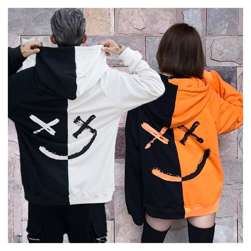 

Men's Hoodies & Sweatshirts 2022 Men Smile Winter Hip Hop Print Oversized Fashion Patchwork Unisex Couple Streetwear Women, Black