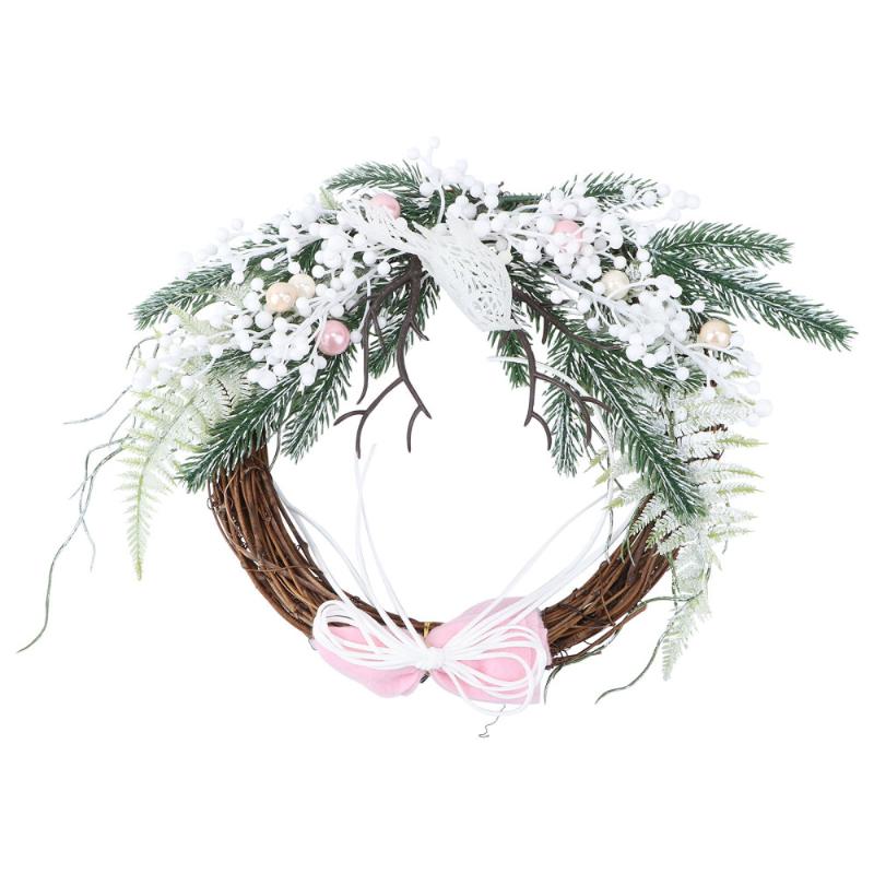 

1Pc Floral Hanging Wreath Christmas Bow Wreath for Party Banquet, Pink