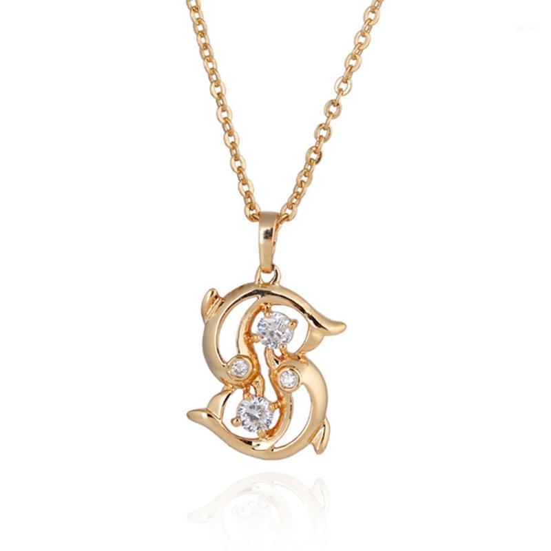 

Individual Double Dolphin Zircon Lady Necklace Pendant Clavicle Chain D00461