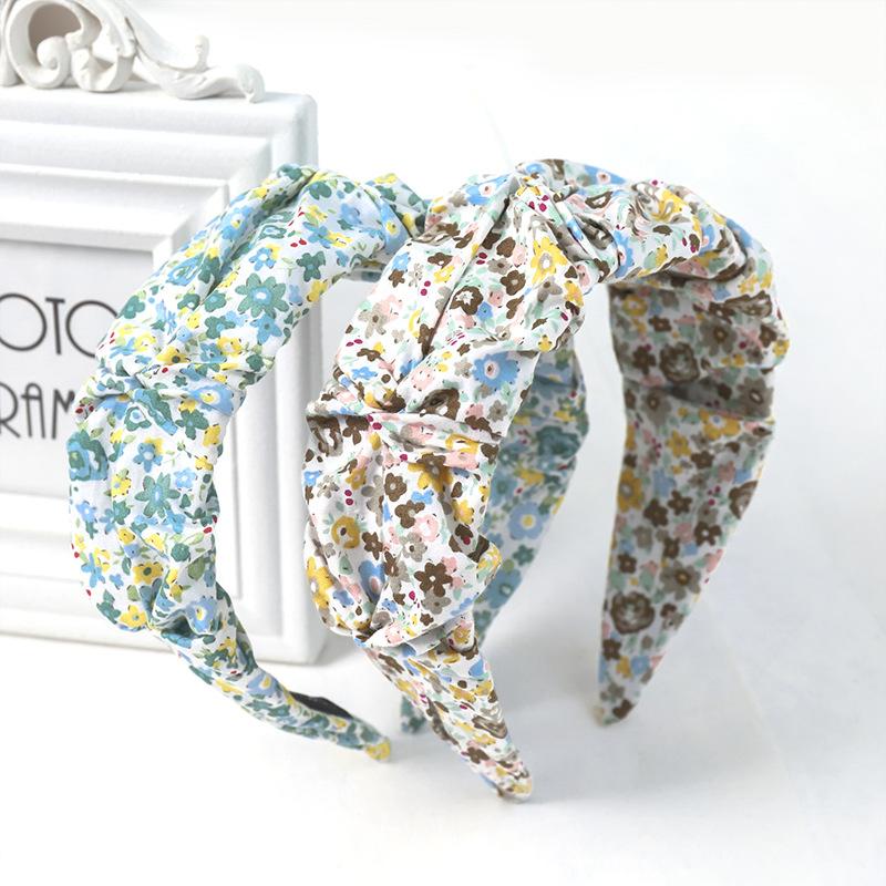 

2020 Vintage Flower Print Fold Bezel Hair Band Women Headband Girls Hair Accessories Hoop Clips Hairband opaska do wlosow