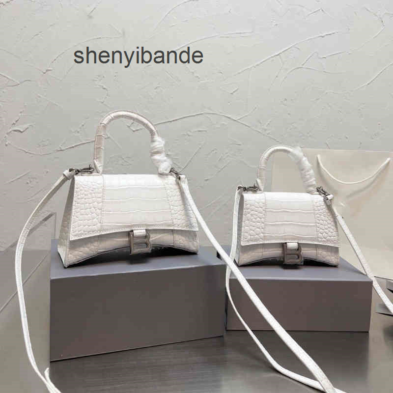 

Fashion Handbags Balencaigas Leather Women 2022 Handbags b Designer Bags Hourglass Bag Cowhide Crocodile Mini Messenger Handbag, White trumpet