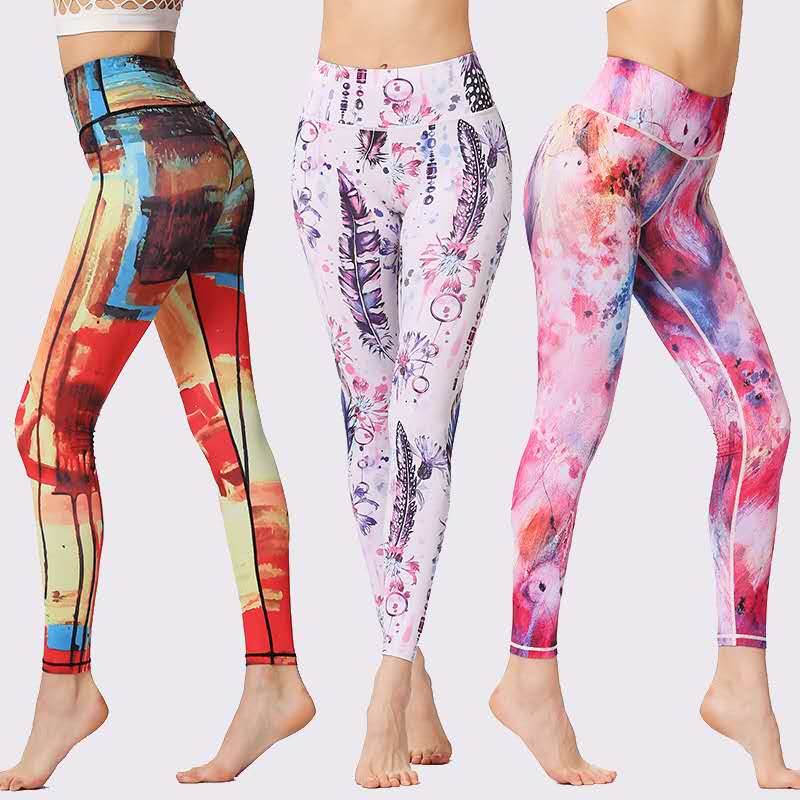 

20 New Printed Yoga Pants Women' Tight Dance Fitness Pants Yoga Clothes Hot Selling in Europe and America Free Shipping, Split