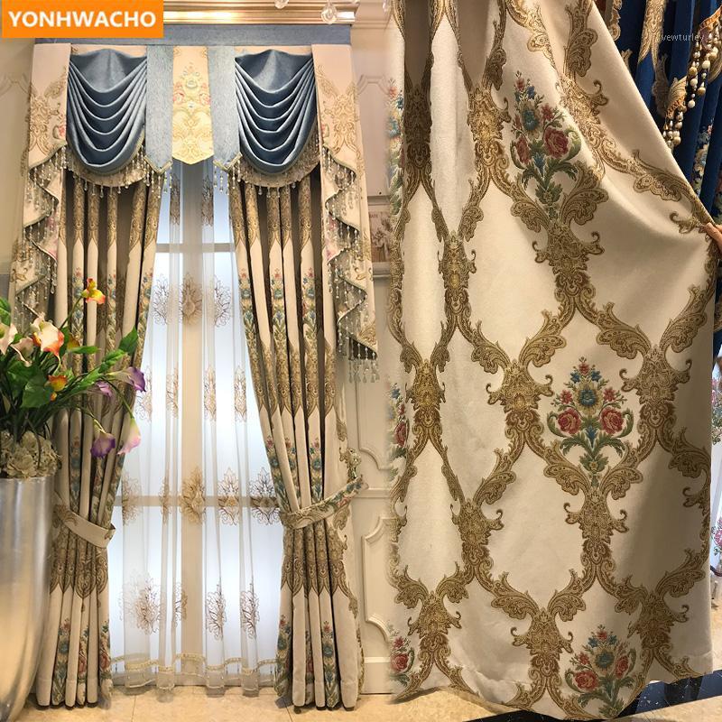 

Custom curtains Luxury American thickening beige chenille living room high-end cloth blackout curtain tulle valance drape N9821, Tulle sheer