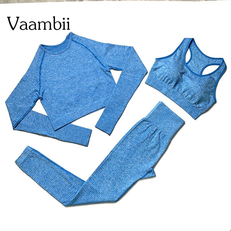 

3 Piece Vital Seamless Gym Yoga Set Woman Leggings And Top Exercise Training Athletic Wear Female Biker Jogging Uniforms, Green