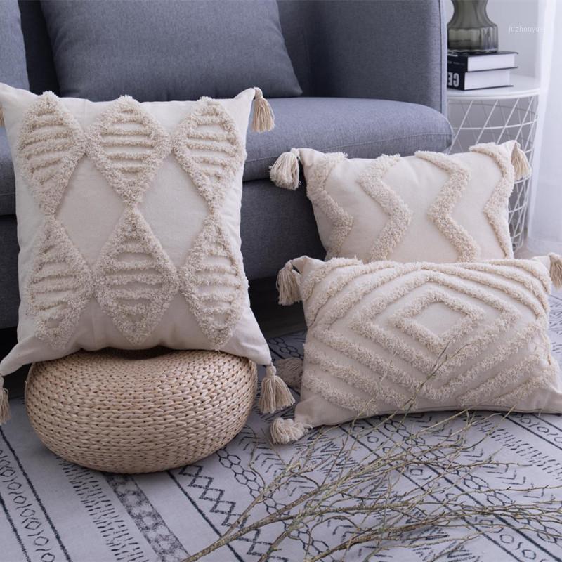 

Tassels Cushion Cover Beige Embroidery Home Decoration Pillow Cover Sofa Pillowcase Pillow Sham 30x50cm/45x45cm1, Inner pillow