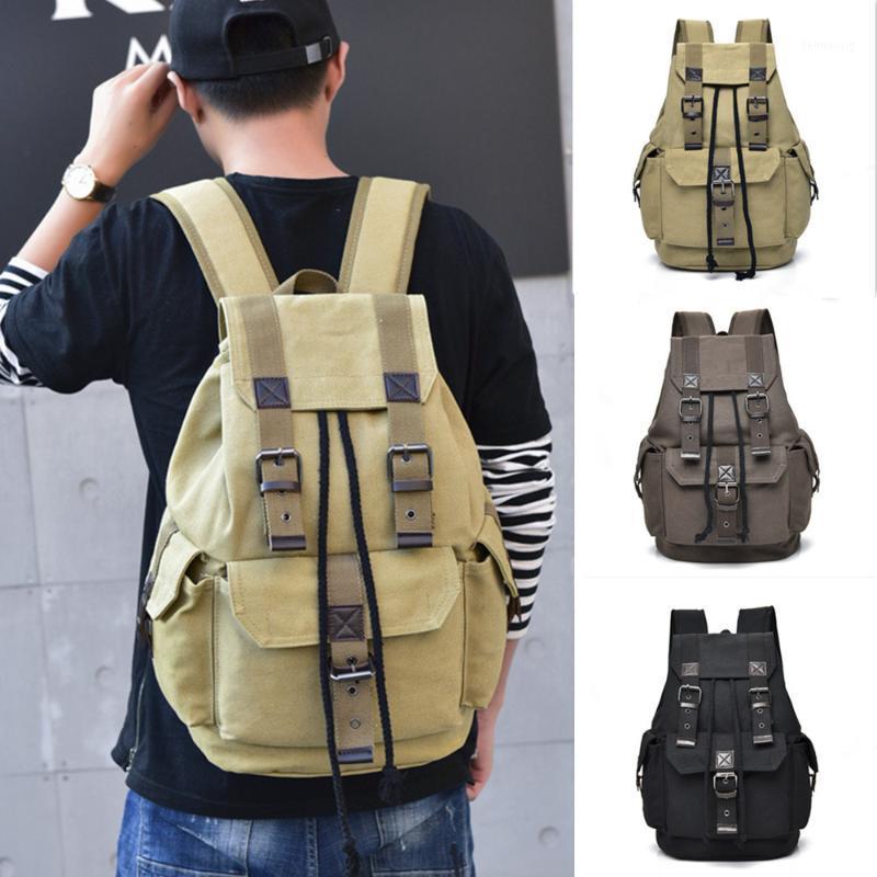 

2020 Vintage Canvas Backpack Men school bags for teenage boy bookbag Casual man Travel backbag Retro hasp male bag pack Casual1, Black