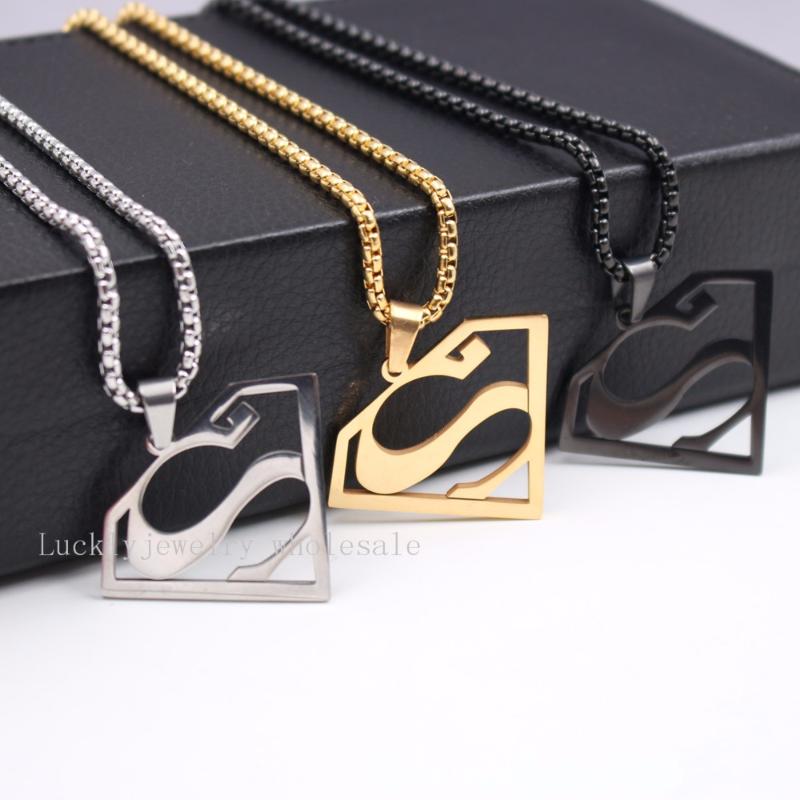

Gold/ /black Stainless Steel 1.5 inch logo Pendant Men's 18-32'' Box Rolo chain necklace Fashion men