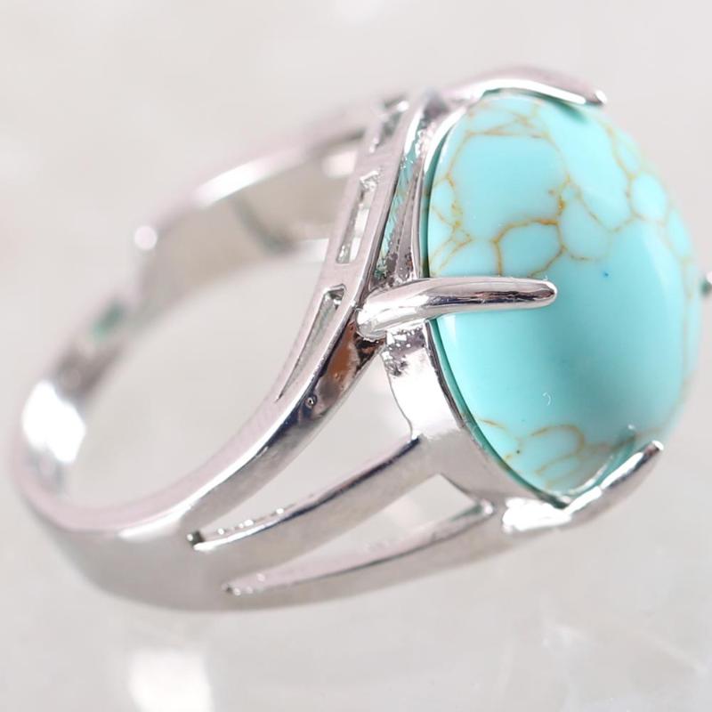 

1Pcs Women Ring Natural Stone Green Howlite Round Cabochon CAB Beads Adjustable Finger Ring Jewelry Gift K218