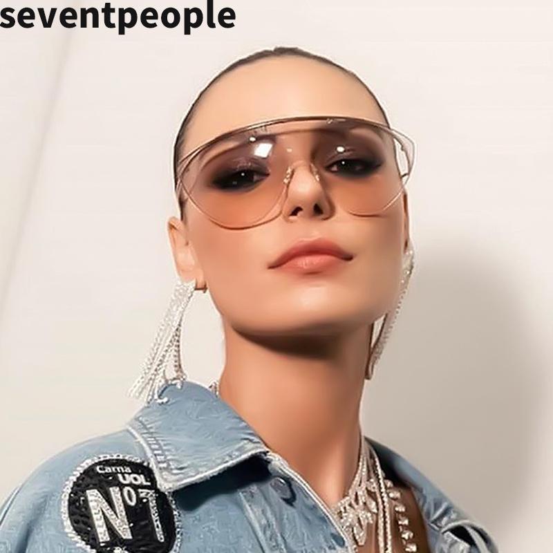 

Sunglasses Fashion One Piece Rimless Women Unique Frameless Oversized Sun Glasses Flat Top Curved Temple Eyeglasses
