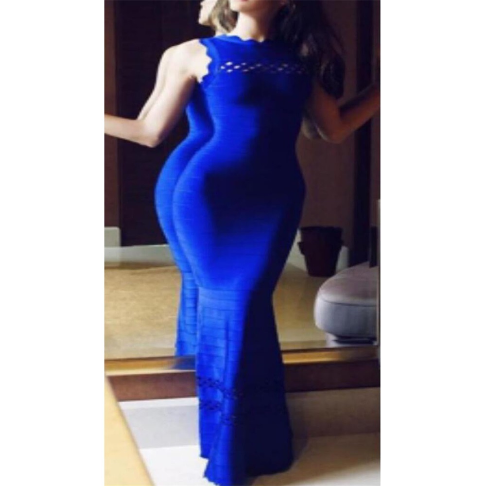 

2020 Long Band Hollow Out No Mangoes Fishtail Blue Dressed Evening Maxi Women Bandage One Piece V2zy