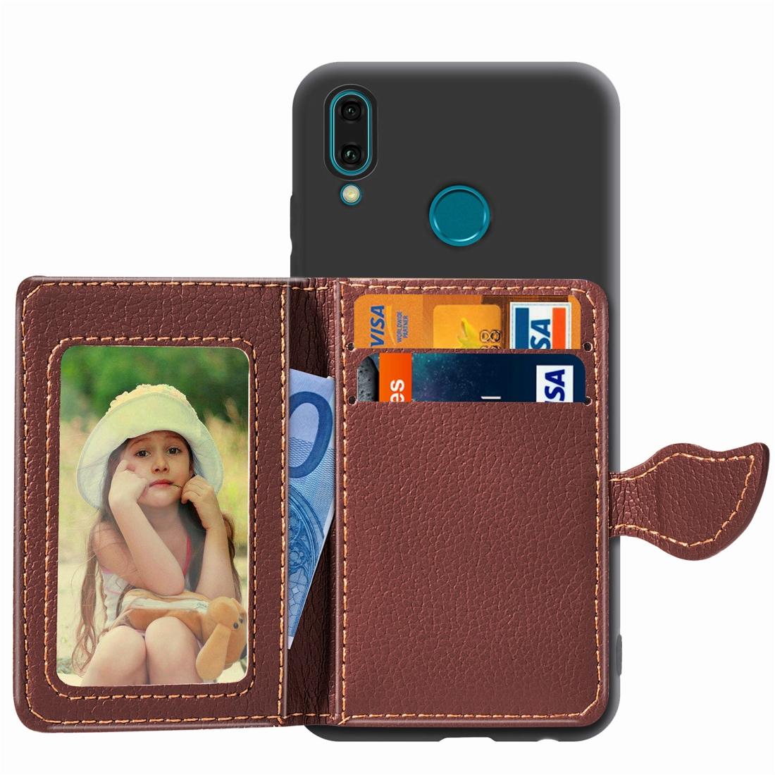 

Leaf Buckle Lychee Texture Card Holder PU TPU Case for Huawei Enjoy 9 Plus Y9 2019 with Card Slot Wallet Holder Photo Frame