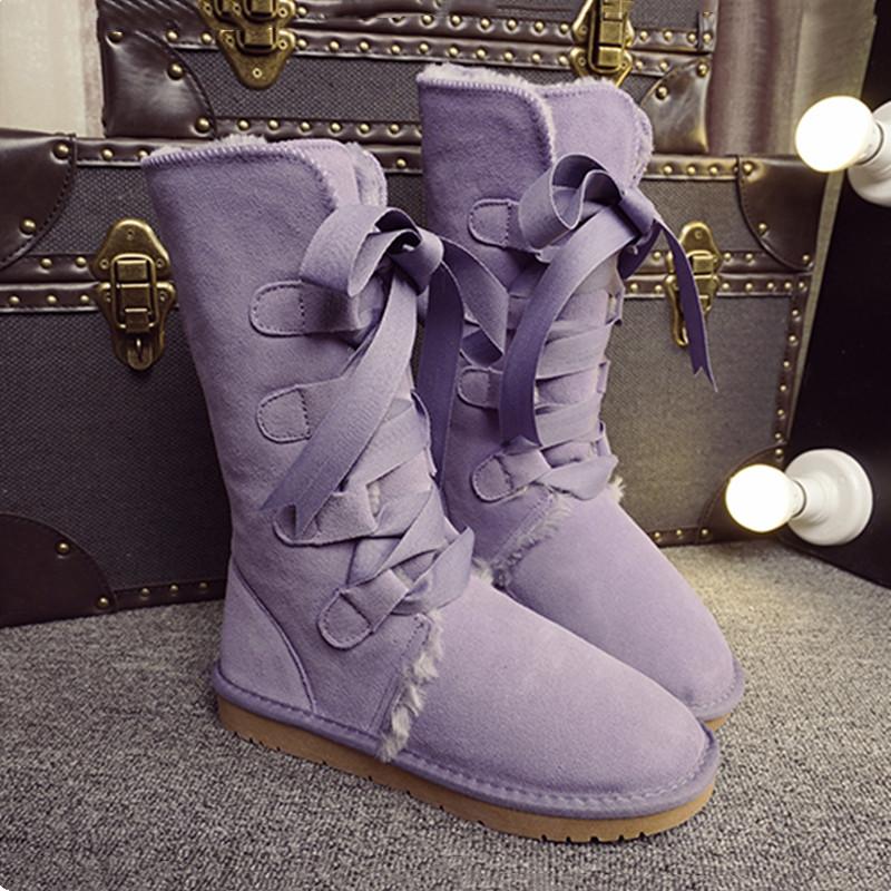 

New Arrival 2020 High Snow Boots Genuine Cowhide 100% Wool Lace Women Winter Snow Boots New Brand Free Shipping, Same as the picture