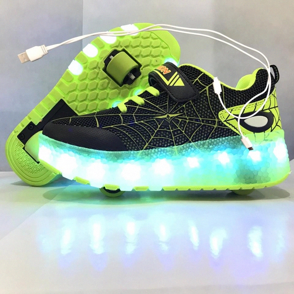 

Children Two Wheels Luminous Glowing Sneakers Green Pink Led Light Roller Skate Shoes Kids Led Shoes Boys Girls USB Charging #Wm3Z