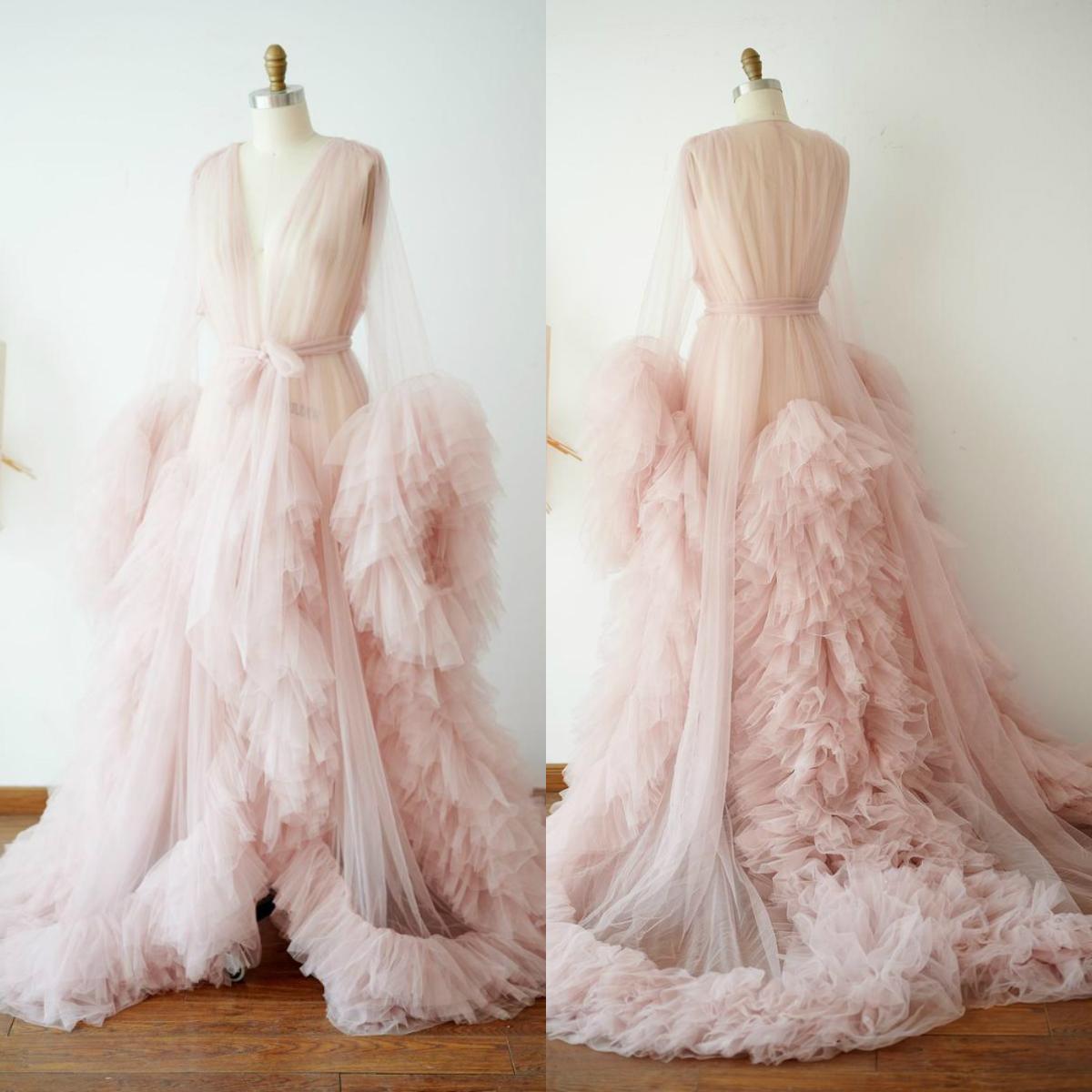 

Pink Tulle Maternity Dress Photo Shoot Props Maternity Photography Tulle Gown Kimono Women Evening Robe Bathrobe Sleepware Nightgowns Bridal, Fuchsia