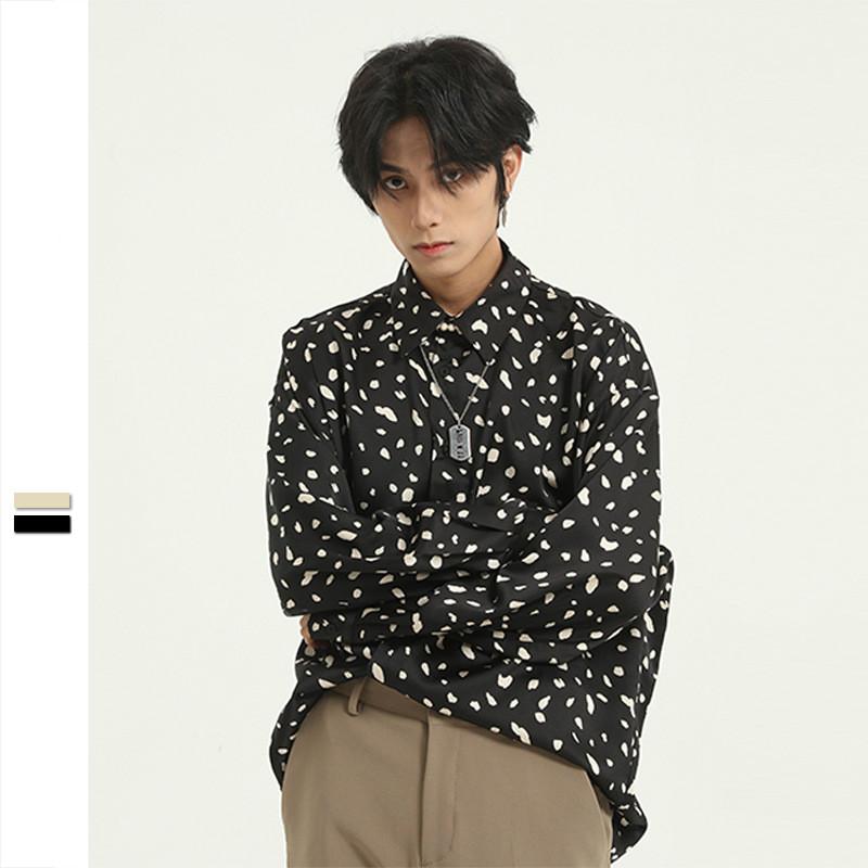 

New Men New Long Sleeve Casual Print Shirt Male Japan Korea Streetwear Hip Hop Retro Fashion Loose Dress Shirts, 9569
