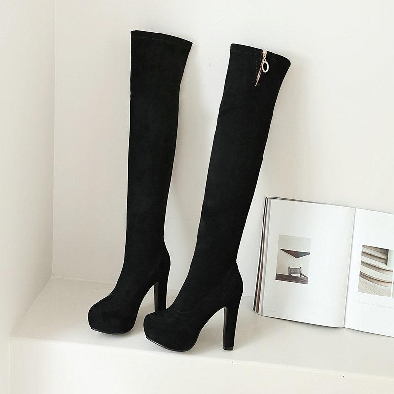 

Sexy Boots Women 2020 Newest rouned Toe High Heels Shoes Woman Fashion Wedding Working Over The Knee Boots1, Black