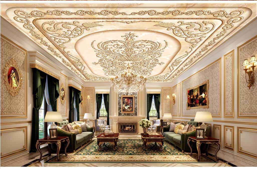 

European 3d landscape wallpaper imperial palace marble ceiling modern wallpaper for living room, Gold