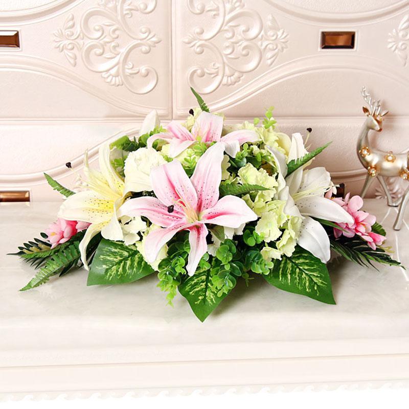 

60/90cm Custom luxury wedding bouquet flower row decor silk artificial flower arrangement room table centerpieces home decor1, A1 pink green 50cm