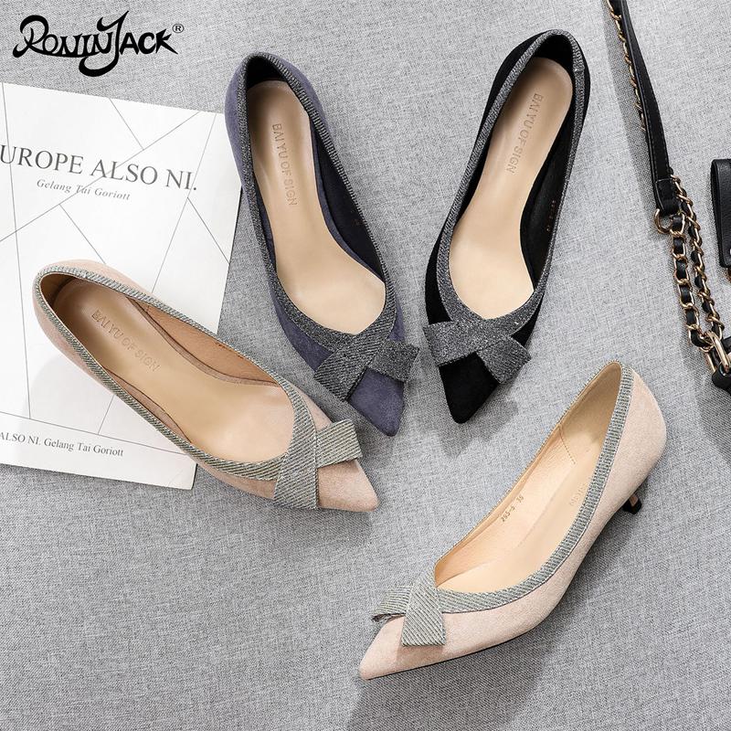 

Kitten Heel Shoes Women Single Shoes For 2020 Pointed-Toe Sequin Bowknot Wedding Women Cosy Low Heel Pumps, Black