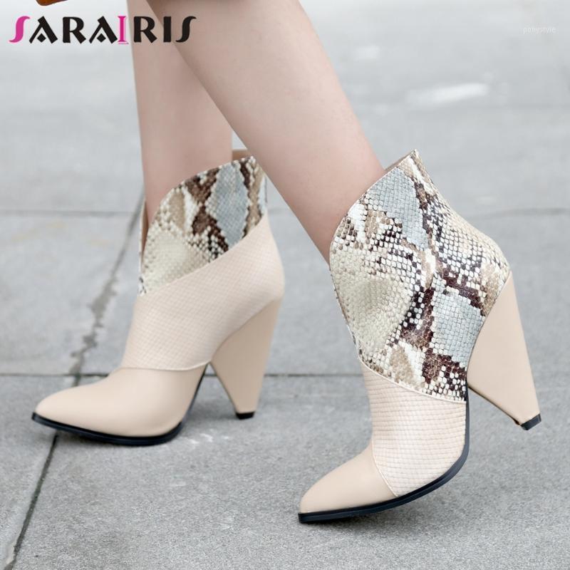 

SARAIRIS New Female 2020 Fashion Boots Genuine Leather Boots Women Pointed Toe Spike High Heels Mixed Colors Ankle Shoes Woman1, Blue