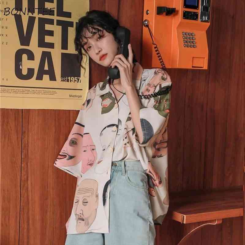 

blouses women chic japan print design summer vintage femme funny shirts stylish all-match harajuku daily ladies streetwear, White