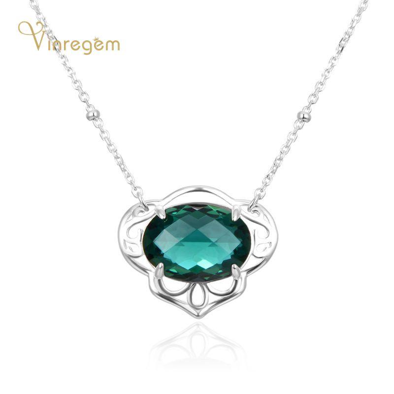 

Vinregem 925 Sterling Silver Oval Cut Emerald Gemstone Vintage Pendant Women Necklace Wedding Engagement Fine Jewelry Gift