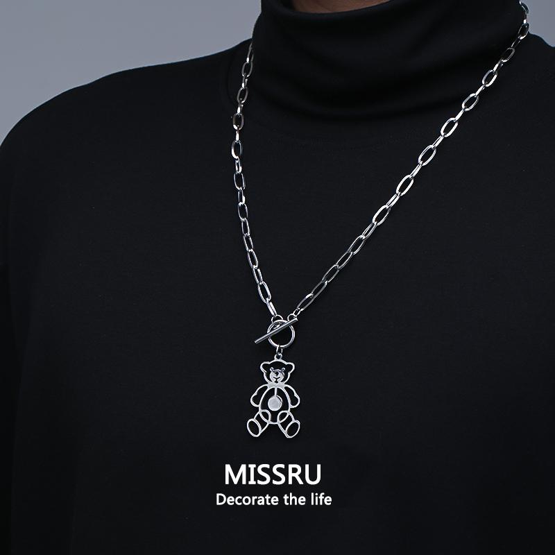 

Chain Necklace Men Titanium Steel Trendy Necklaces Women Unisex Jewelry New Punk Cartoon Hollow out Bear Gifts wholesale