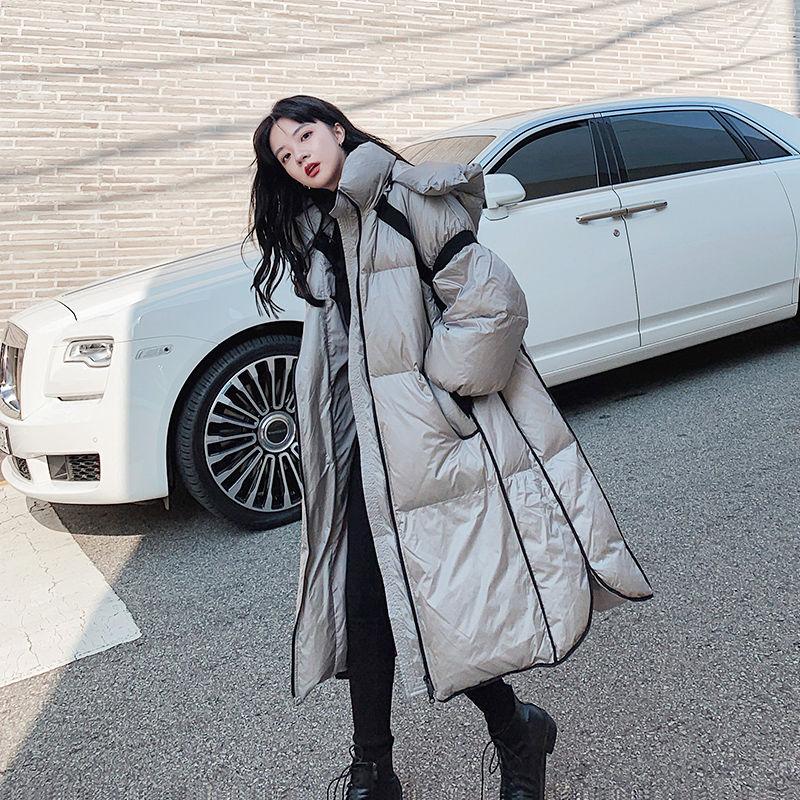 

Loose Contrasting Color Cotton Overcoat 2021 Winter New Women' Long Knee Hooded Down Jacket Cotton-padded Clothes, Khaki