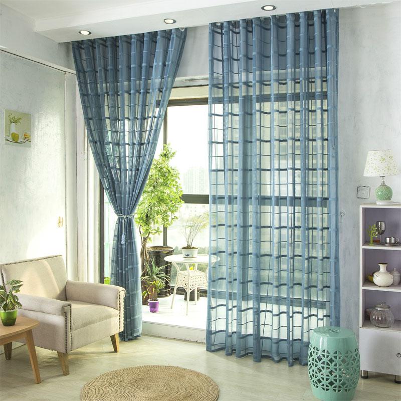 

Plaid Sheer Curtains for Living Room Bedroom Tulle Curtains for Kitchen Window Jacquard Drapes Window Treatments, Colour 1