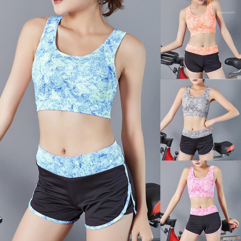 

Summer Women Solid Color Sleeveless Mesh Patchwork Vest Tops High Waist Short Running Workout Sport Two-Piece Outfit Sets#g41, Blue