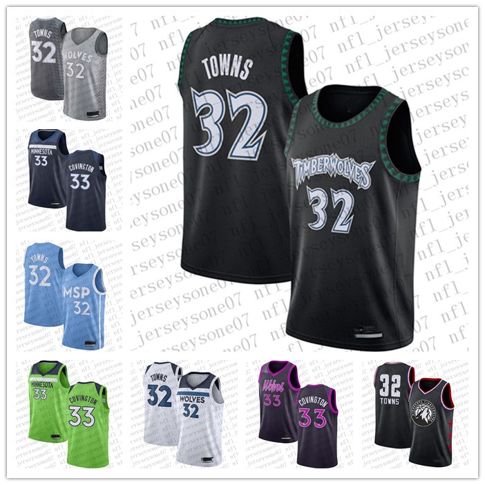 

2020 Men womens minnesota Timberwolves 32 Karl-Anthony Towns #33 Robert Covington Basketball Swingman Statement Edition Jersey, Black