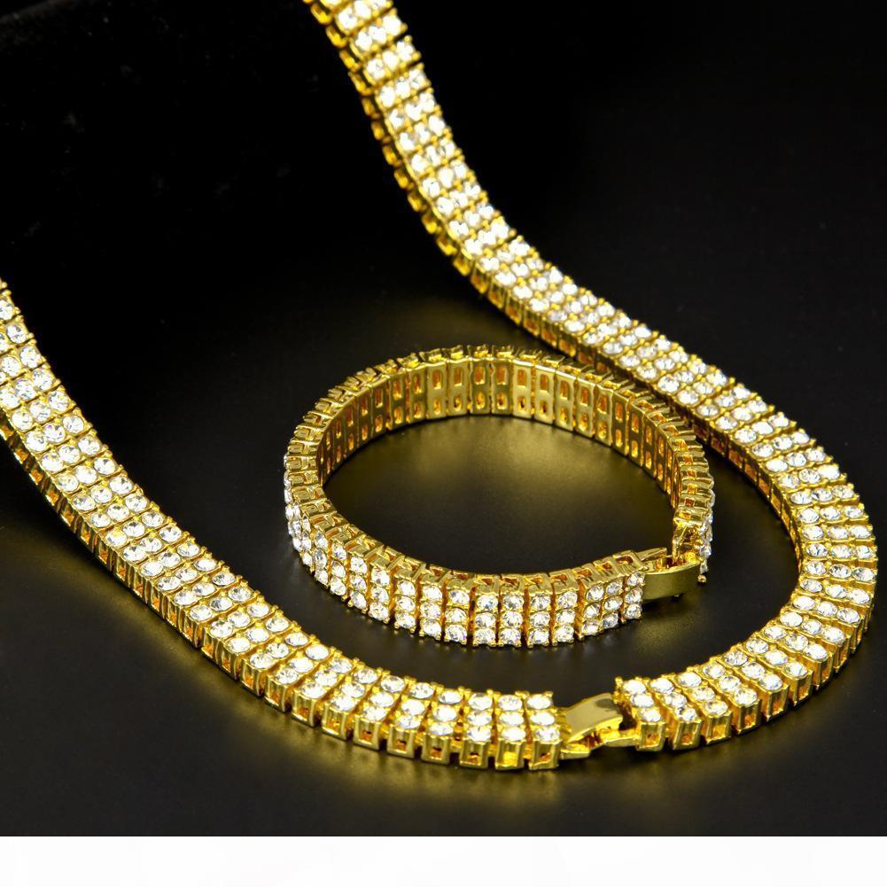

hip hop High Quality Men Gold Silver Bracelet & Necklace Iced Out 30inches 3 Row Simulated Diamond Bling Blings Chain for Men Jewelry, Black