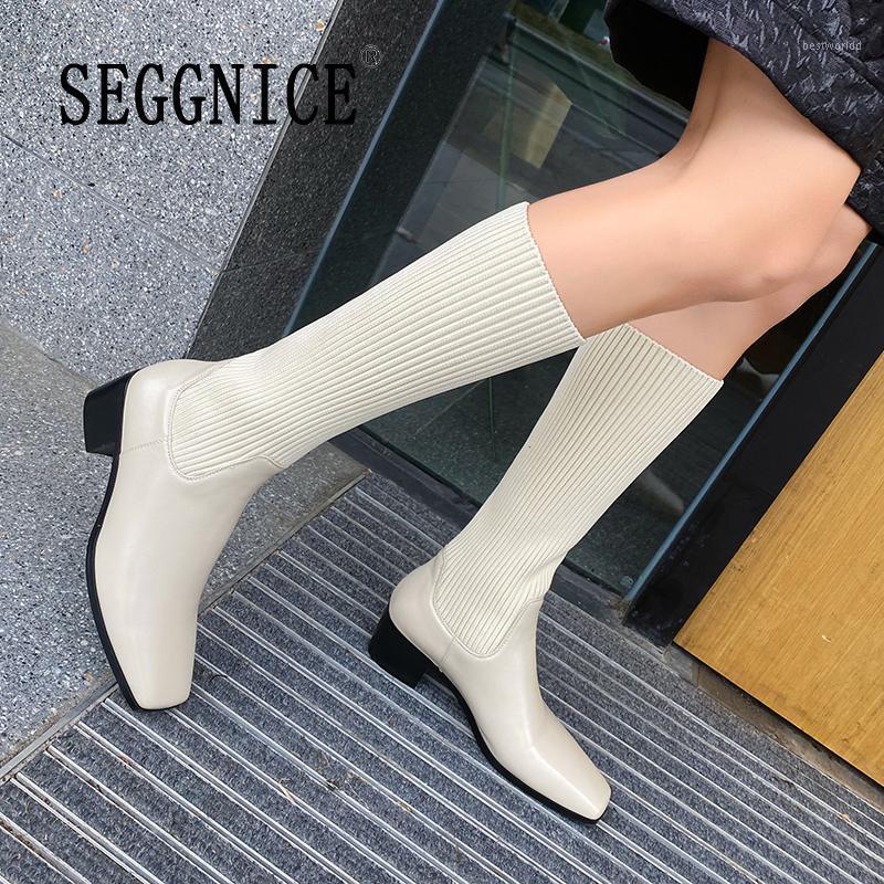 

2021 Mid-Calf Boots Sock Sexy Women's Genuine Leather High Heel Shoes Party Sock Boots Winter Keep Warm Boot1, Black