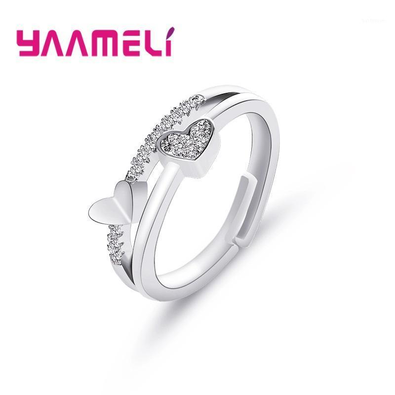 

Sweet Double Love Hearts Charms Ring for Women Female Wedding Engagement Excellent 925 Sterling Silver Shiny Cubic Zircon Bague1