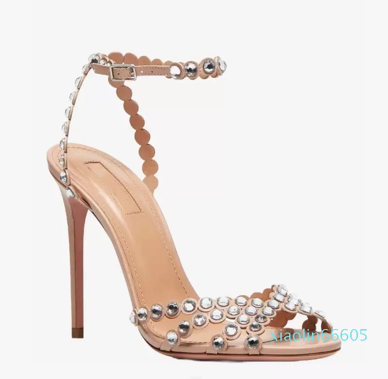 

Fashion-Everyday wear Tequila Leather Sandals Shoes For Women Strappy Design Crystal Embellishments High Heels Sexy Party Wedding