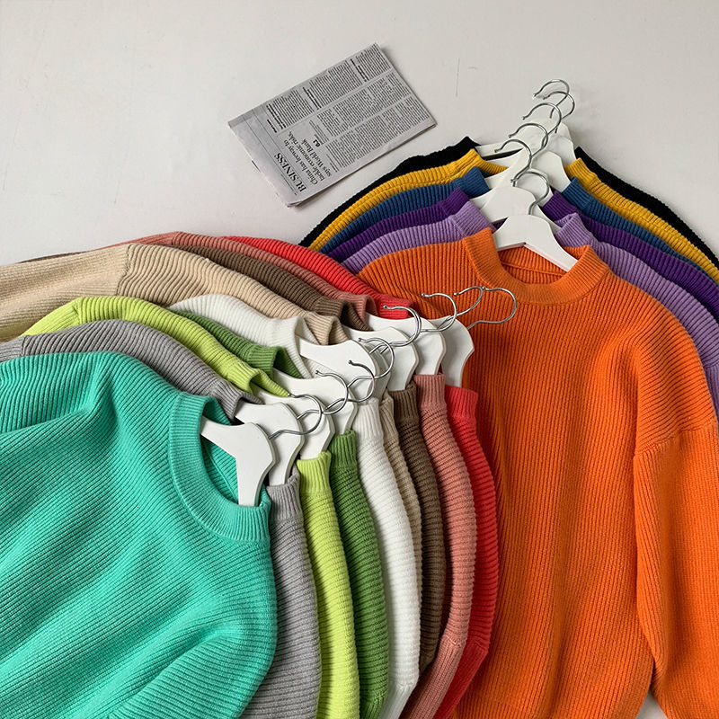 

2021 New Solid Color Casual Oversize Fashion Men' 15 Colors Winter Warm Sweater Korean Streetwear Pullovers G3JQ, Yellow