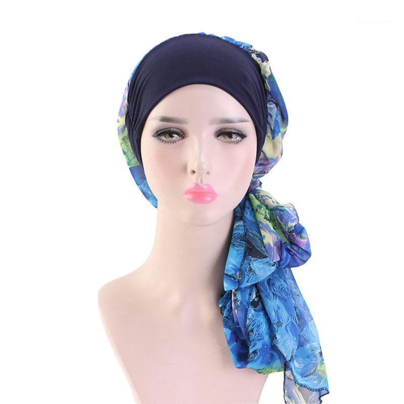 

2020 New High Elastic Wide Edge Turban Muslim Polyester Cotton Hijab Scarf Hat Hair Wear Head Wrap Lady Headwear India Cap1