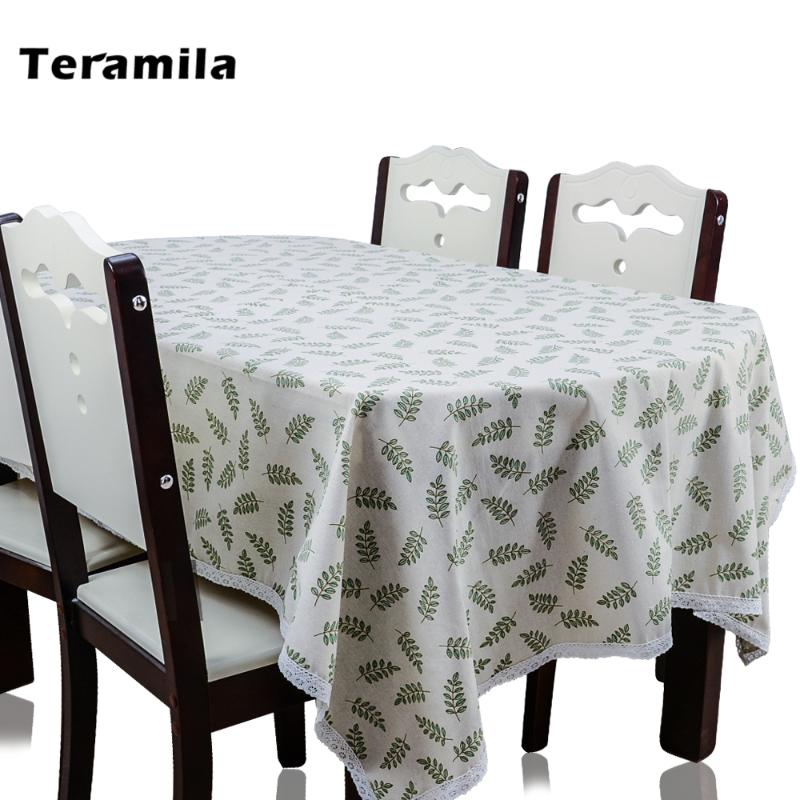 

Teramila Thick Tablelcoth Linen With Lace Leaves Design Table Cloth For Home Party Kitchen Rectangular Square Dining Table Cover, 01d0402