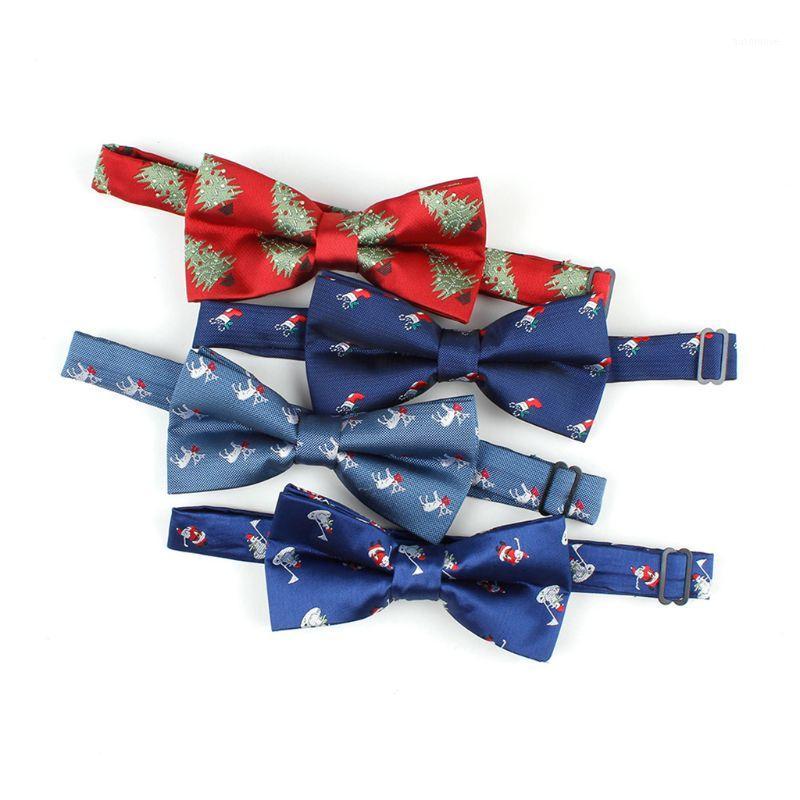 

Mens Classic Christmas Silky Bowtie Colored Xmas Tree Deer Santa Claus Printed Pre-Tied Bow Ties Festival Holiday Party Props1