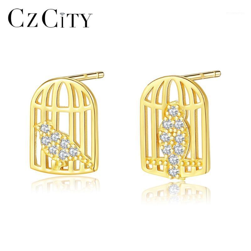 

CZCITY New Arrivals 18K Gold Color Caged Bird Stud Earrings for Women Exquisite Cute 925 Silver Sterling Small Earrings Jewelry1