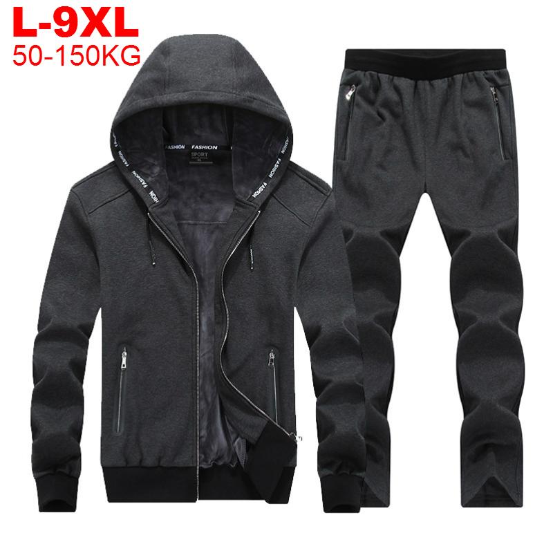 

Winter Thick Men Sports Suit Tracksuit Hooded Sportswear Zipper Sweats Suits Hooded Mens Tracksuits Pants Fleece Warm Sets Male, Red
