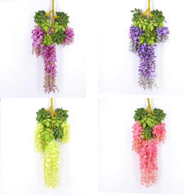 

7 Colors Elegant Artificial Silk Flower Wisteria Flower Vine Rattan For Home Garden Party Wedding Decoration 75cm and 110cm Available 99 N2, Champagne