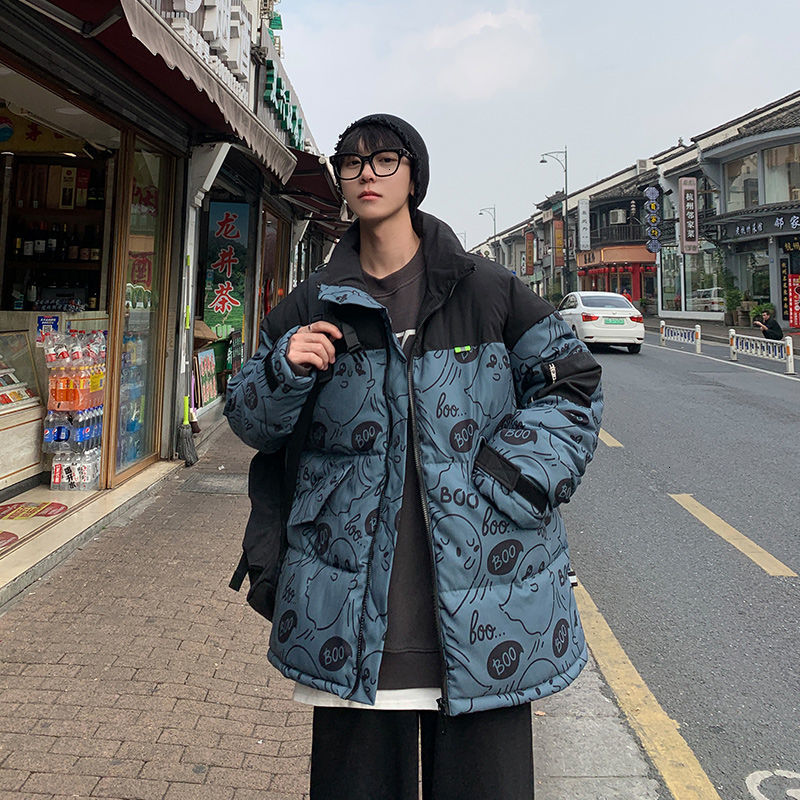 

2021 Cotton-quilted Clothing Autumn New Thin Cartoon Couples Printed Men's Youth Clothes SL1E, Haze blue