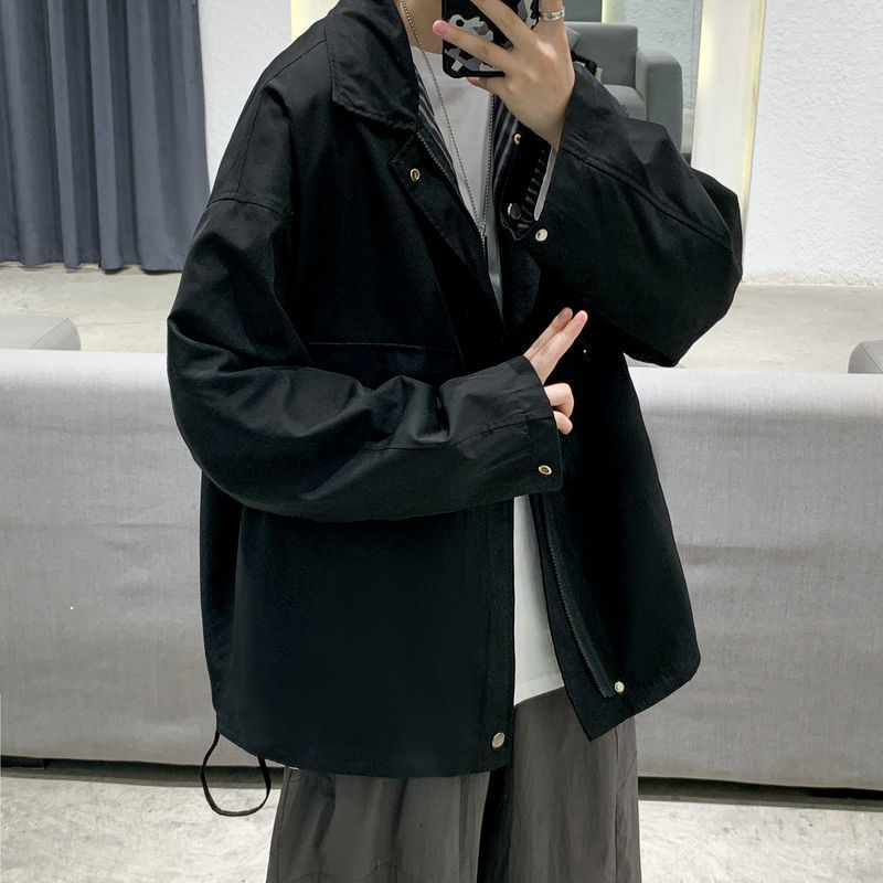 

Autumn 2021 New Male Working Uniform Loose Baseball Top Black Cardigan Jacket Free K96A, Khaki.