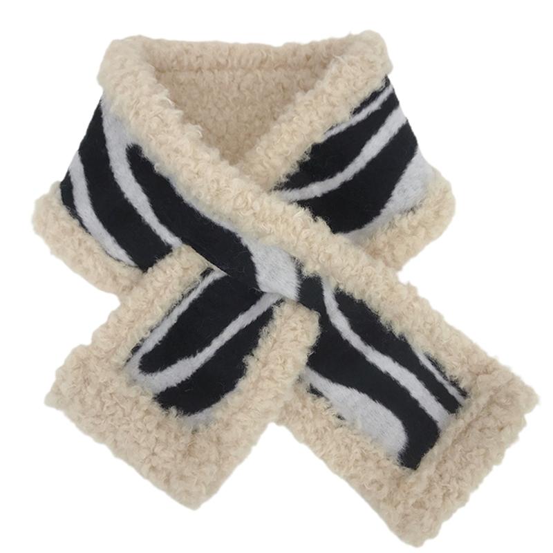 

Women Winter Fuzzy Plush Cross Tie Collar Scarf Zebra Stripes Shawl Neck Warmer X5XA