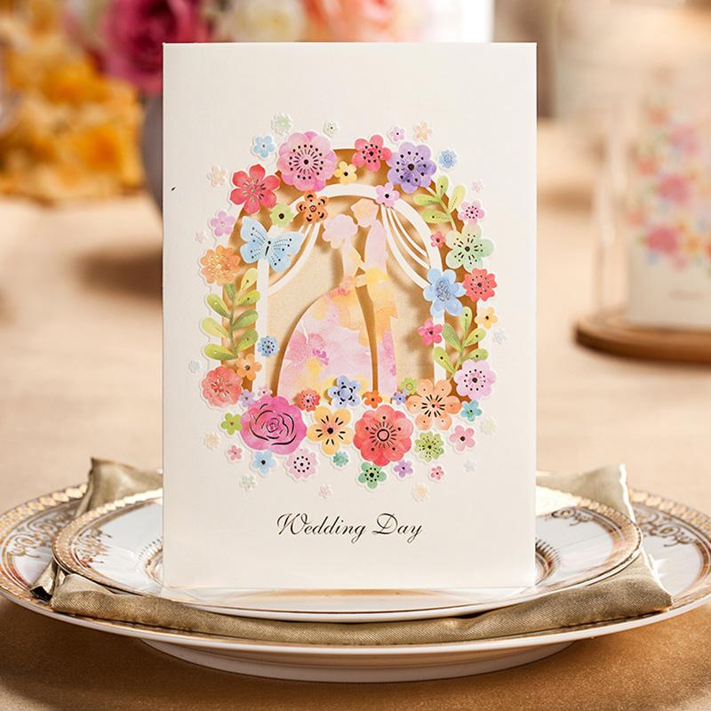 

50pcs Wishmade Laser Cut Wedding Invitations Cards with Bride & Groom Hollow Flowers Design for Bridal Shower, Customized CW5066